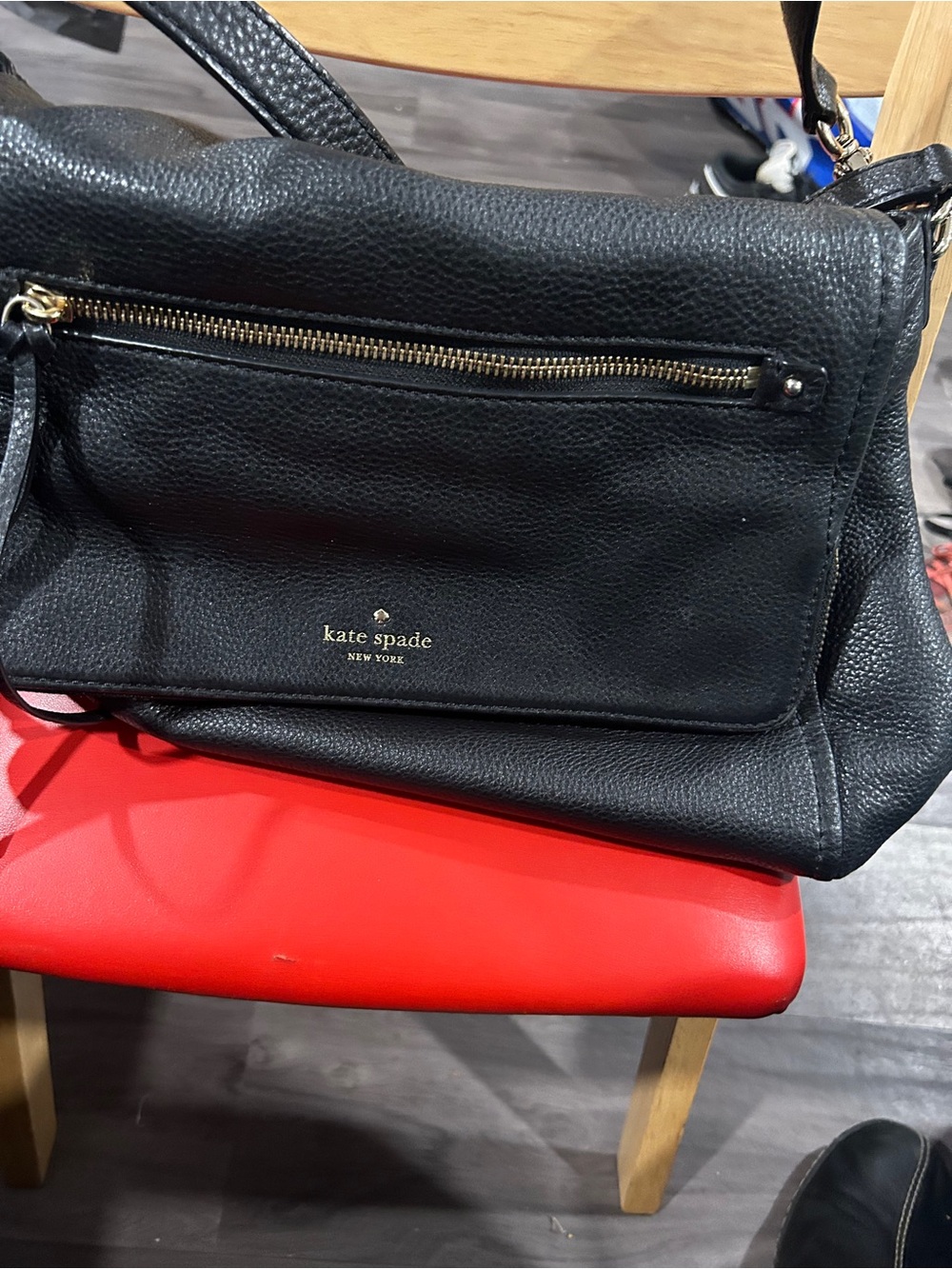 kate spade Black Pebbled Leather Shoulder Bag with Gold Hardware